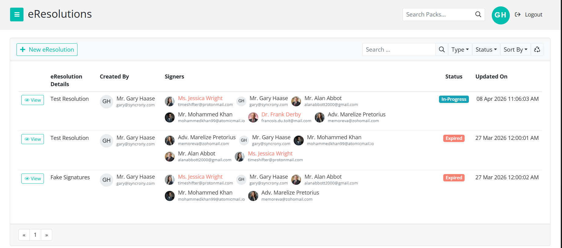 My eResolutions Landing Page
