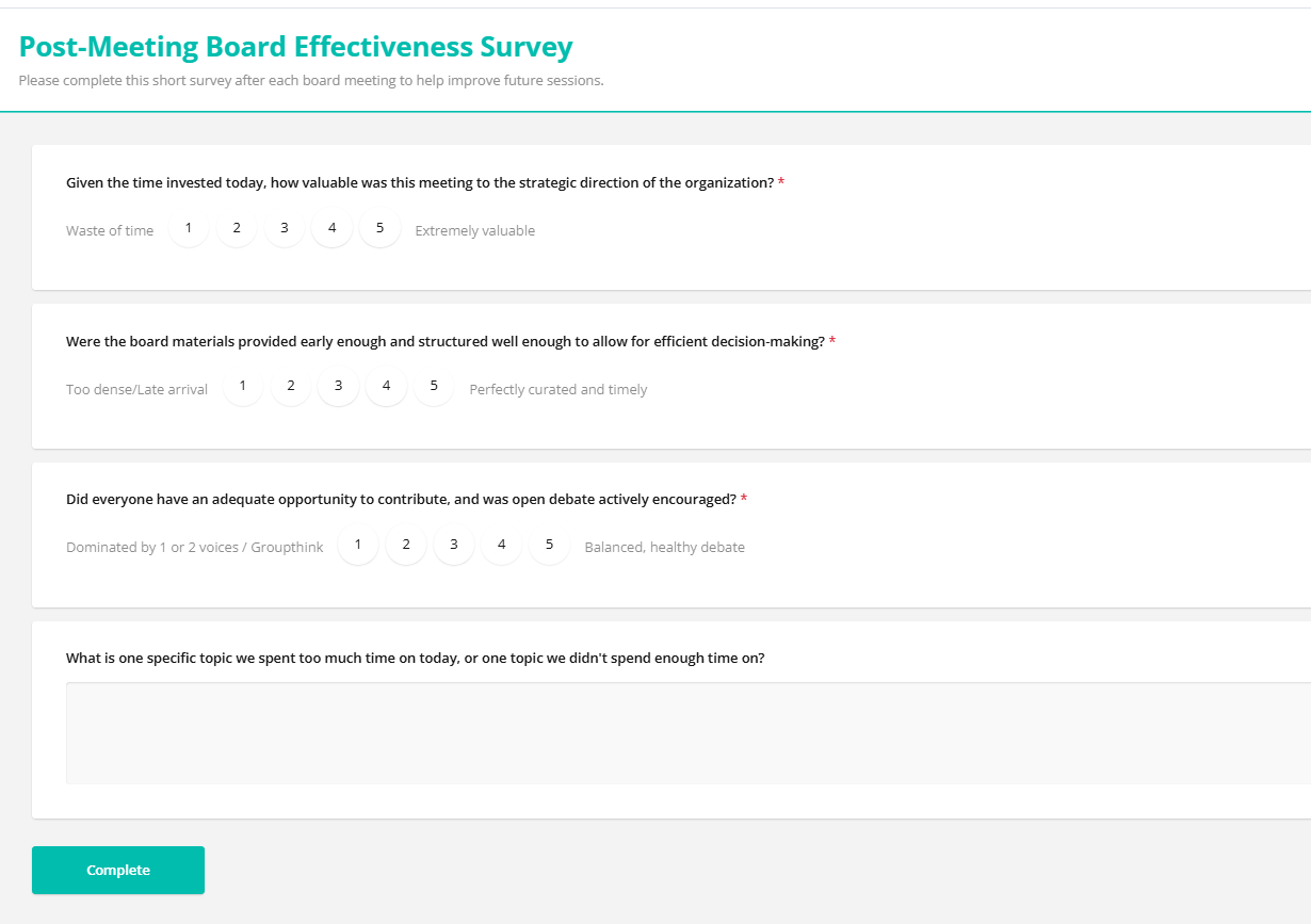 Post-Meeting Board Effectiveness Survey